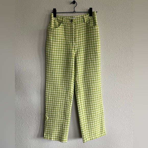 Topshop Green Houndstooth Crop Trousers Size 6 - Picture 4 of 6